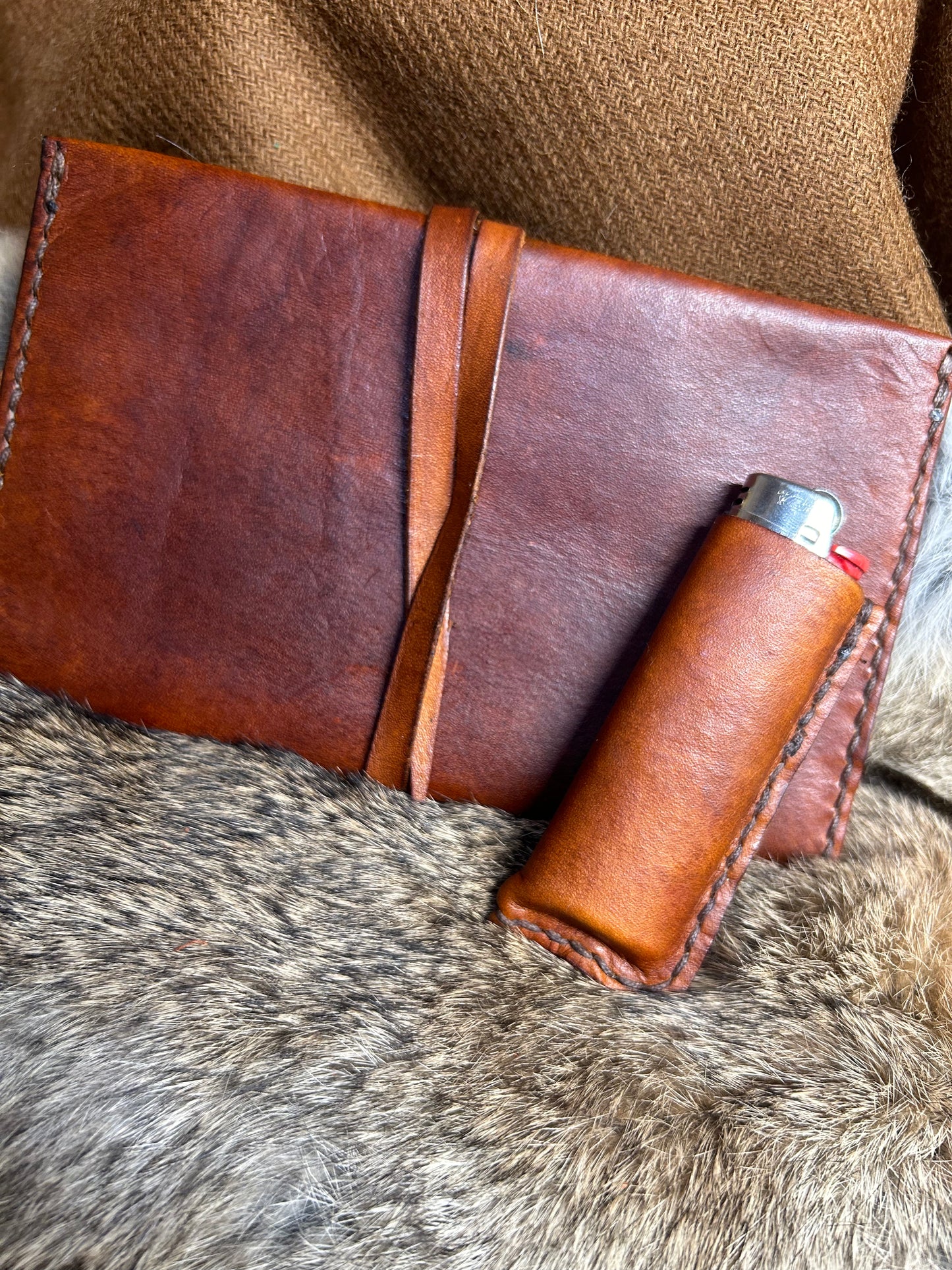 Handmade Tobacco Pouch and Lighter Sheath set
